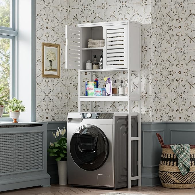 SMIBUY Bathroom Over The Toilet Storage Cabinet, 2 Door Bamboo Cabinet Organizer - Image 4