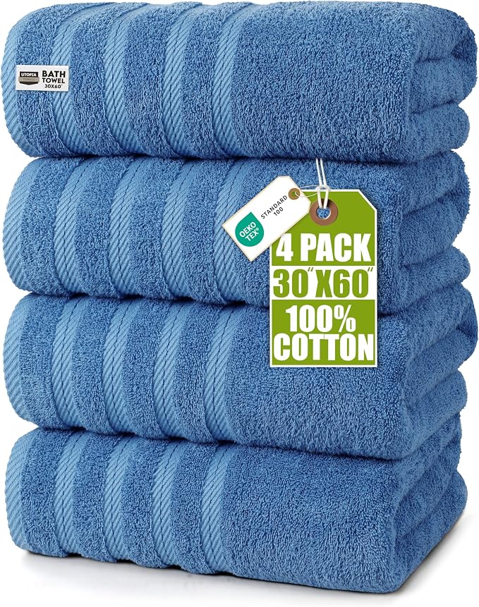 Utopia Towels 4 Pack Premium Extra Large Bath Towels Set, 100% Ring Spun Cotton by UTOPIATOWELS