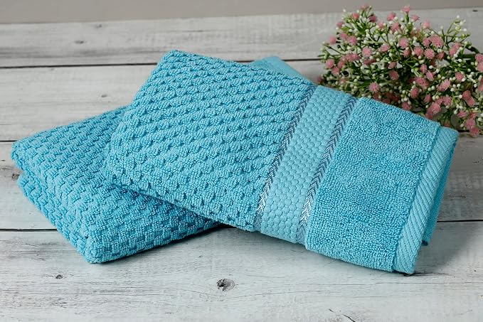 Ample Decor 100% Cotton Sky Blue Hand Towel - Image 2