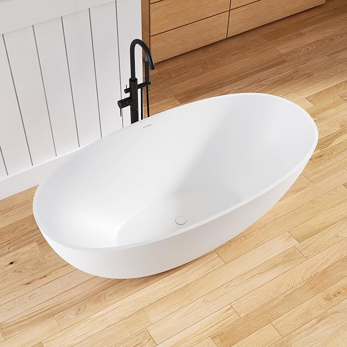 71'' Freestanding Solid Surface Resin Stone Bathtub, Freestanding Tub, - Image 9