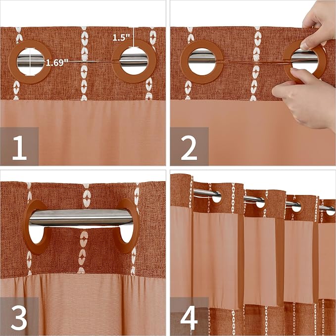 Boho Farmhouse No Hook Shower Curtain Set - Image 5