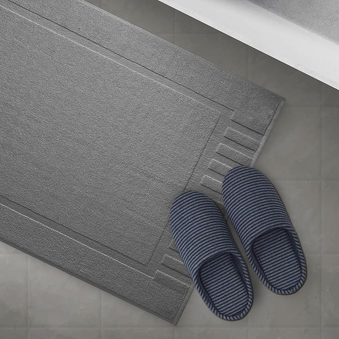 White Classic Luxury Bath Mat Floor Towel Set - Image 5