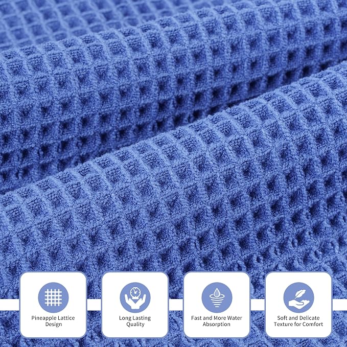 New Microfiber Waffle Bath Towels, 3 Pieces, Fast Drying, Lint Free, Includes - Image 2