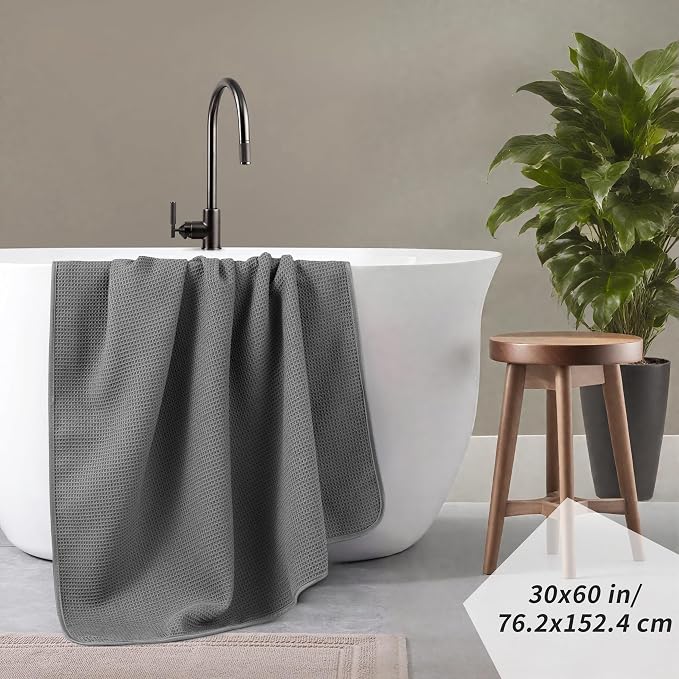 POLYTE 380 GSM Microfiber Oversize Quick Dry Lint Free Waffle Bath Towel - Image 3