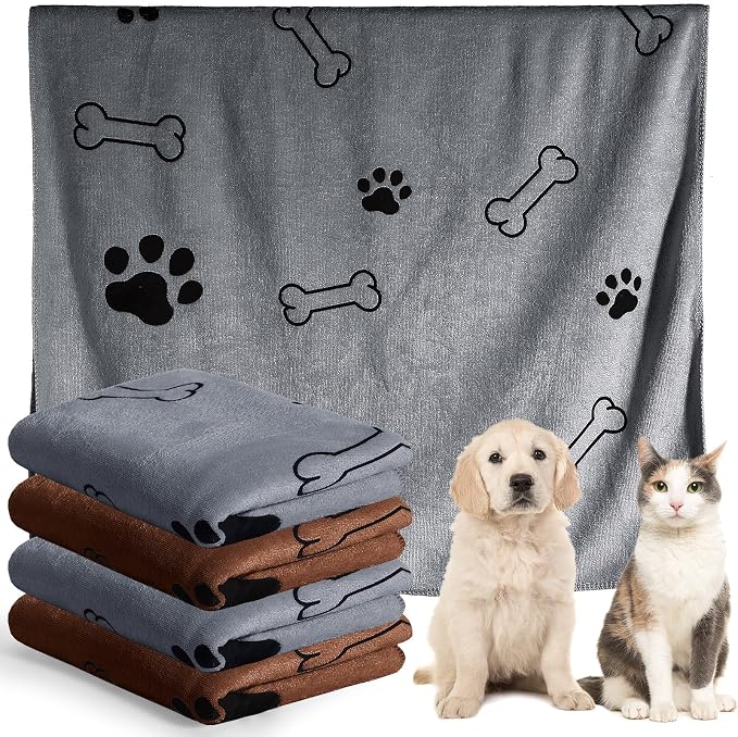 Chumia 4 Pcs Dog Towels for Drying Dog Puppy Bulk Microfiber Absorbent Paw by Chumia