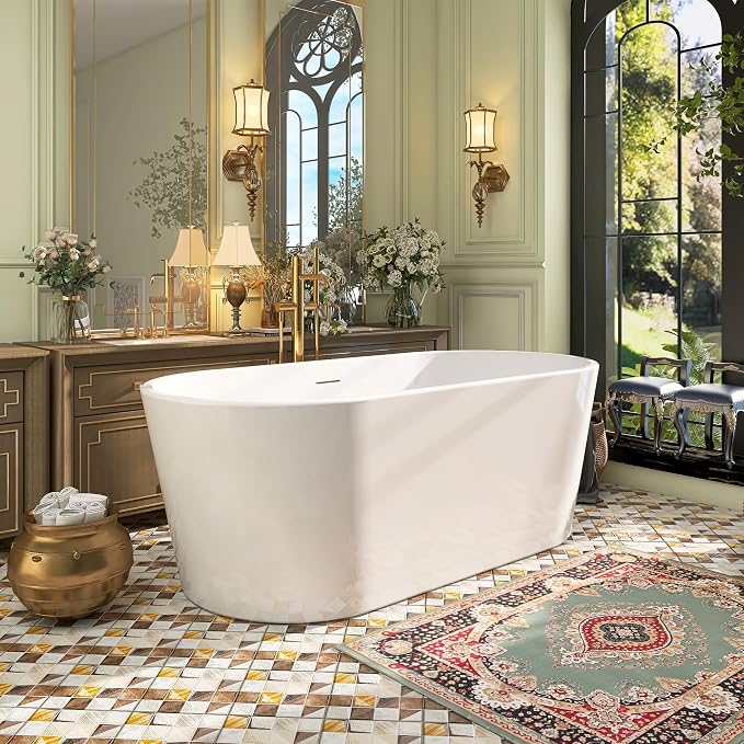 59" Acrylic Free Standing Tub, Stand Alone Tub, Freestanding Bathtub, Soaking by YinzanwBathtub