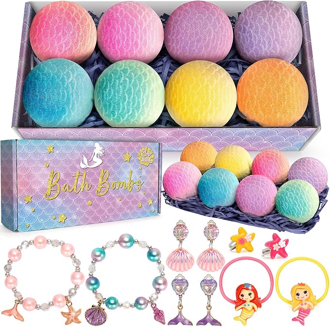 8 Packs Mermaid Bath Bombs for Kids Girls, Bubble Bath Bomb Kit - Image 8