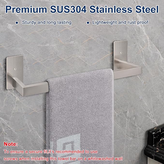 NearMoon Self Adhesive Bathroom Towel Bar, Stainless Steel Square Bath Wall - Image 4