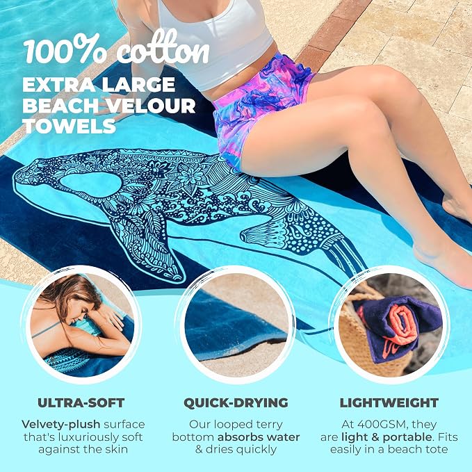 Nova Blue Orca Beach Towel – Navy & Blue Colorway - Image 2