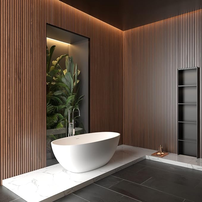 Abruzzo 65" Matte White Freestanding Solid Surface Bathtub, Luxury Handcrafted - Image 7