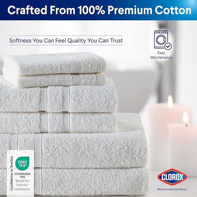 CLOROX Bleach Friendly Towels, Quick Dry, 100% Cotton Hand Towels, Highly - Image 5