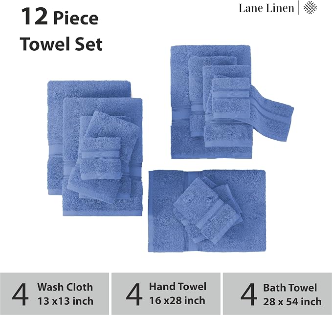 LANE LINEN Premium Bath Towel Set of 12 – 100% Cotton, 4 Bath, 4 Hand Towels & - Image 3
