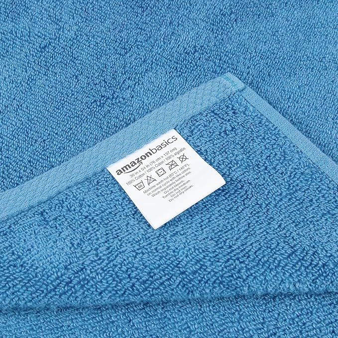 Amazon Basics 2 Piece Quick-Dry Oversize Bath Towel, 100% Cotton, Lake Blue - Image 4