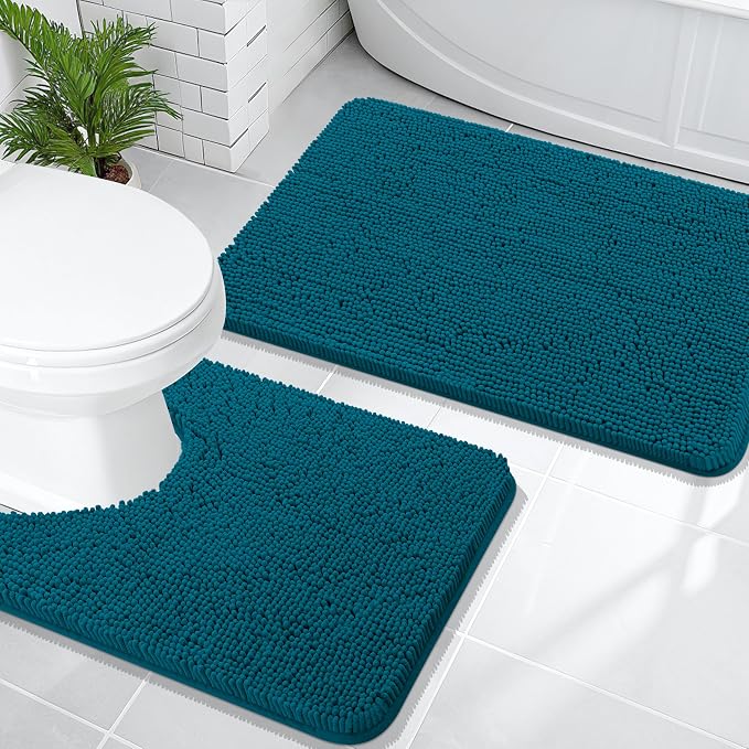 OLANLY Bathroom Rugs Sets 2 Piece, Soft Absorbent Chenille Bath Mats and by OLANLY