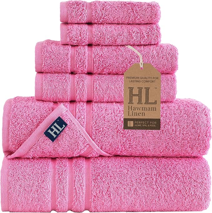 Hawmam Linen Pink 6 Piece Bath Towels Set by HawmamLinen