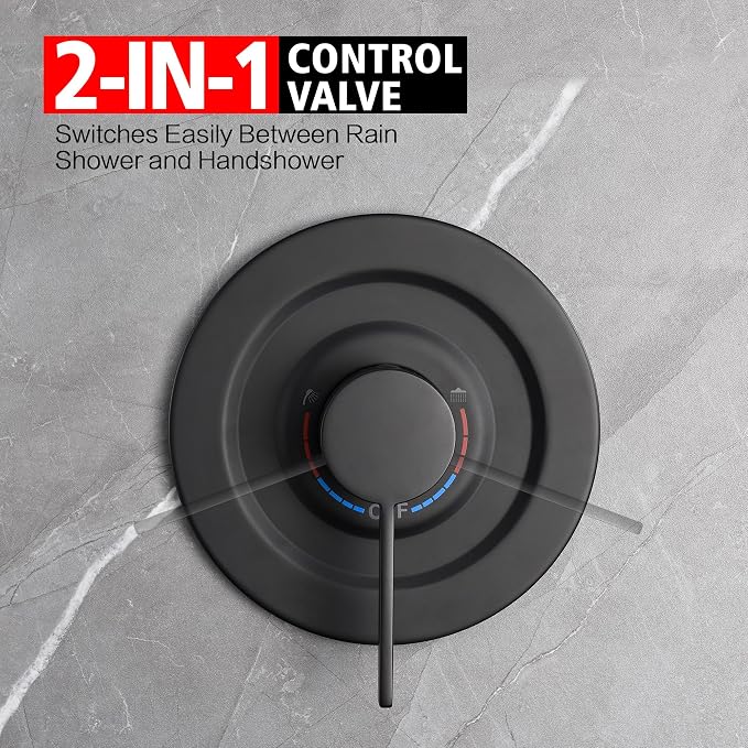 sumerain Matte Black Concealed Shower Faucet Set, Rain Shower System - Image 6