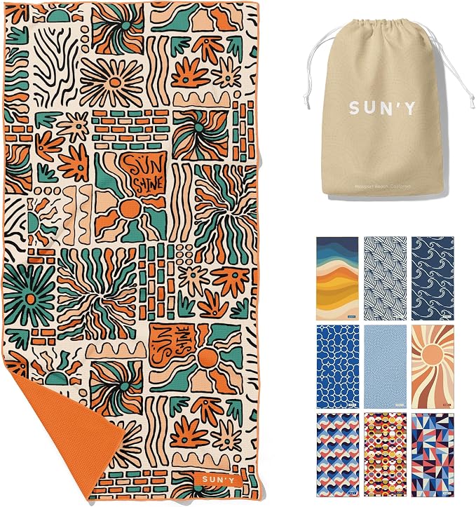 SUN'Y Waffle Microfiber Beach Towel – Sand Free, Quick Dry, Ultra Absorbent by SUNY