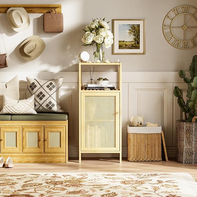 HITNET Rattan Bathroom Storage Cabinet, Small Bamboo Floor Cupboard - Image 2
