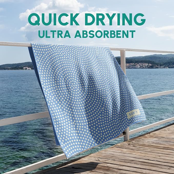 SUN'Y Waffle Microfiber Beach Towel – Sand Free, Quick Dry, Ultra Absorbent - Image 4
