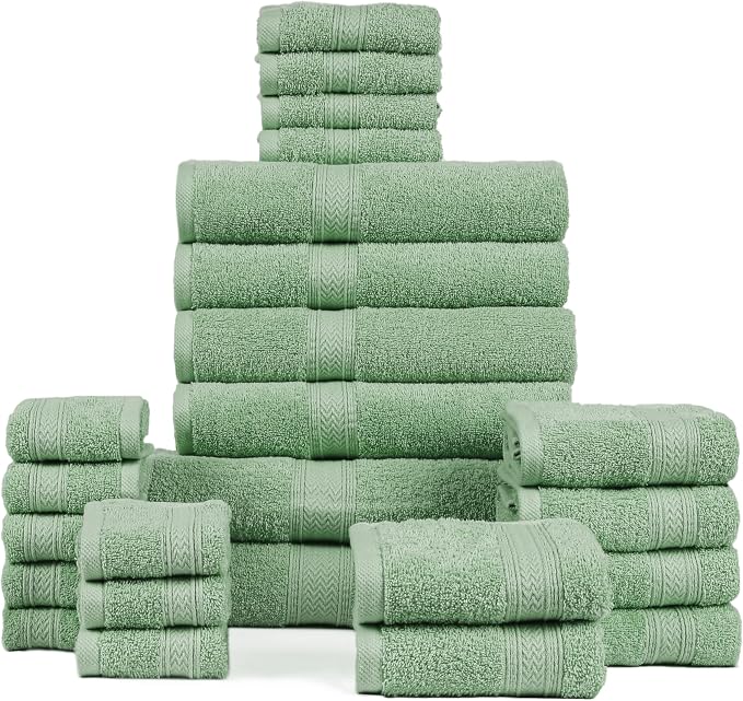 HILLFAIR - 100% Cotton 24 Piece Bath Towels Set by HILLFAIR