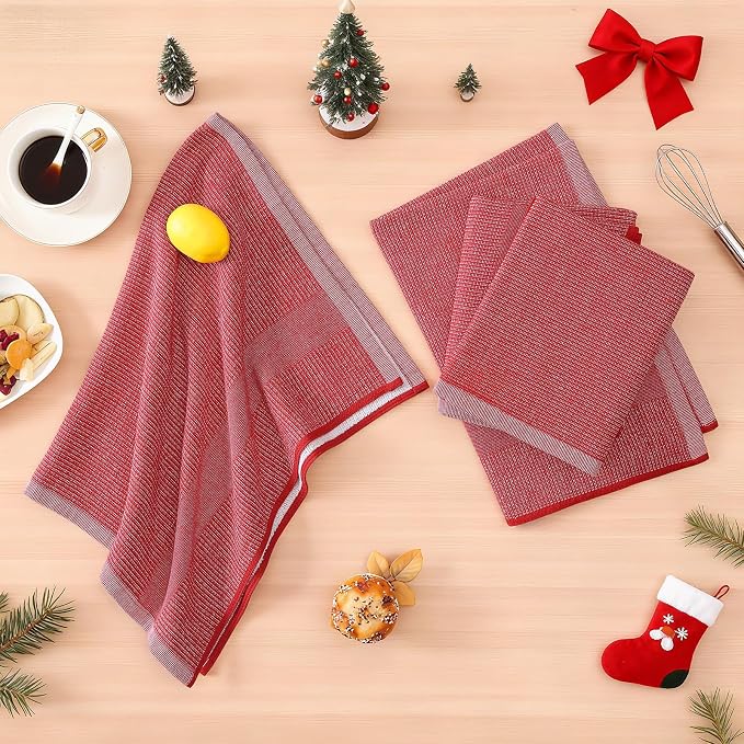 Homaxy Premium Kitchen Towels, Large Cotton Kitchen Hand Towels, Flat and Terry - Image 5