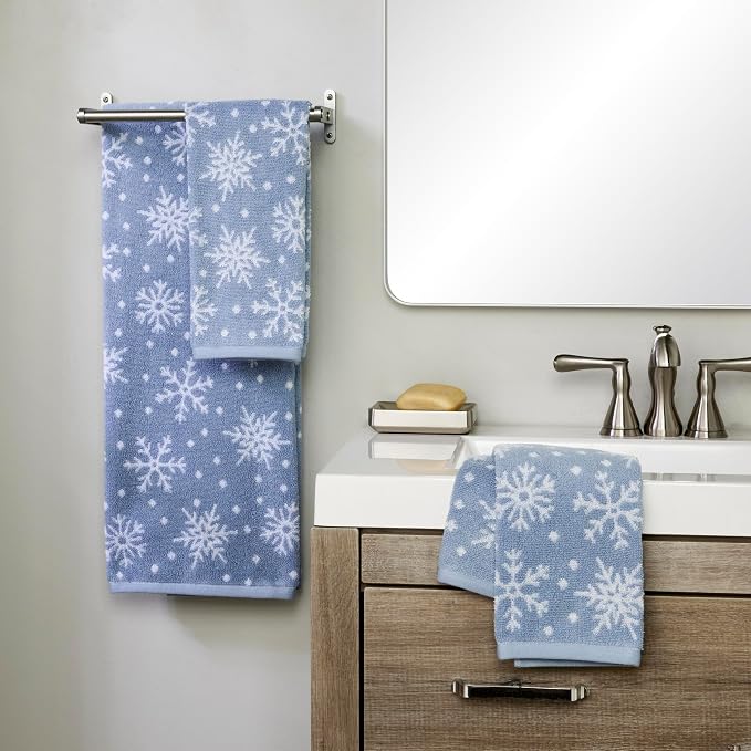 SKL Home Christmas/Winter Scattered Snowflakes 100% Cotton Premium 2-Piece Hand - Image 2