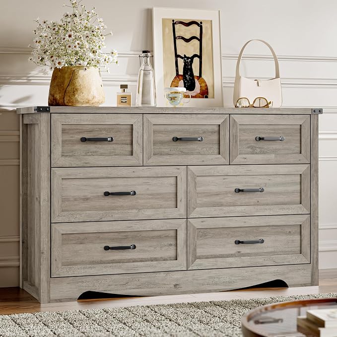 7-Drawer Dresser for Bedroom, Modern Wooden Chest of Drawers by BORNOON