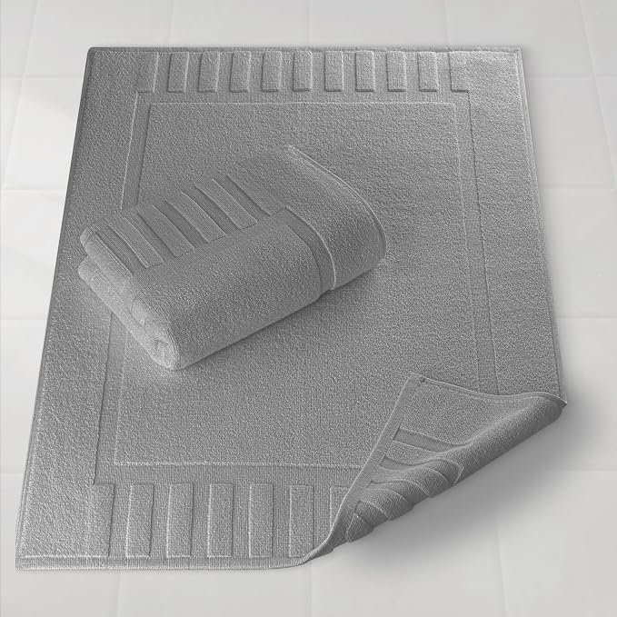 White Classic Luxury Bath Mat Floor Towel Set - Image 2