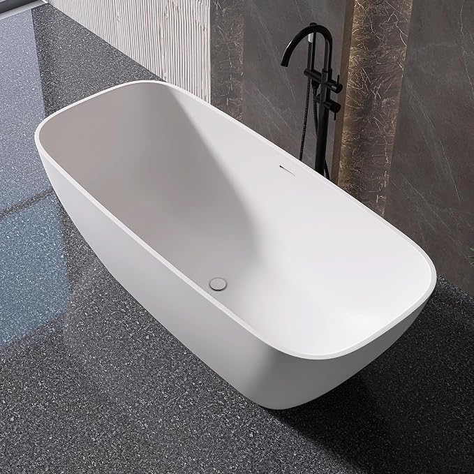 59'' Freestanding Bathtub Resin Stone Deep Soaking Tubs Solid Surface Matte Tub - Image 2