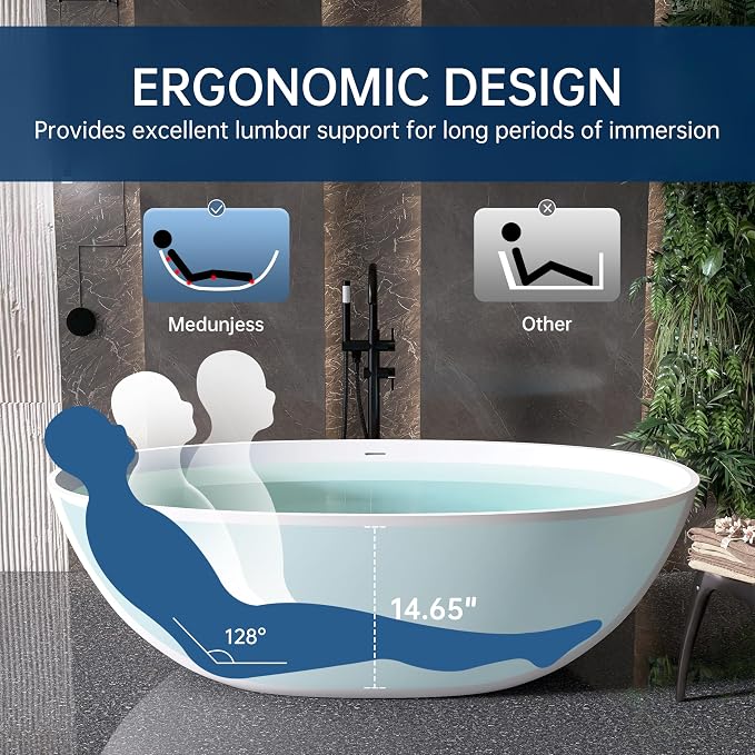 71'' Resin Stone Soaking Bathtub Freestanding Bathtub Solid Surface Modern Tubs - Image 6