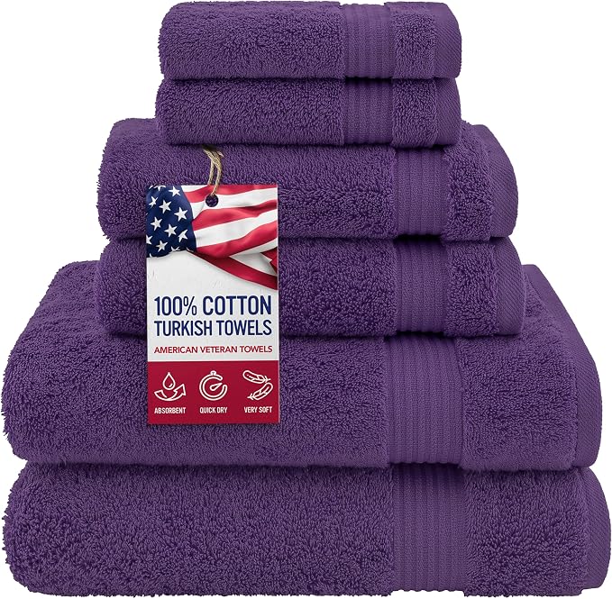 American Veteran Towel, 100% Cotton Turkish 6 Piece Towel Set, Luxury Towels by American+Veteran+Towel