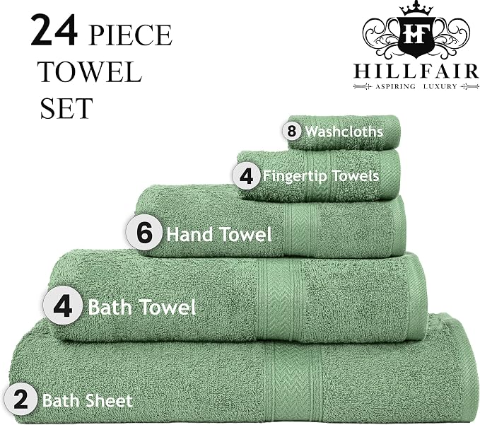 HILLFAIR - 100% Cotton 24 Piece Bath Towels Set - Image 2