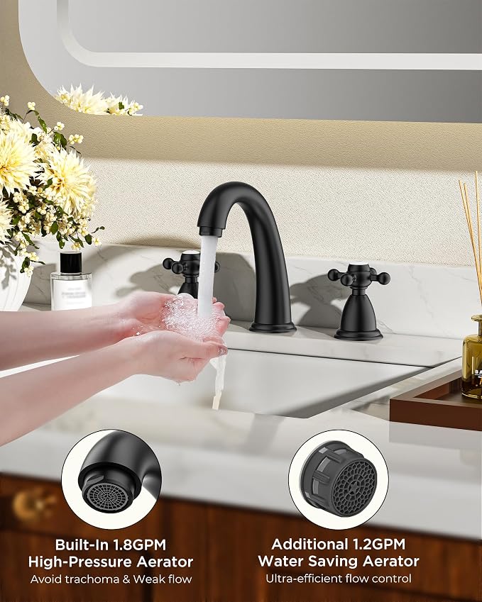 FORIOUS Bathroom Sink Faucet 8 Inch, Matte Black Bathroom Faucet 3 Hole - Image 4