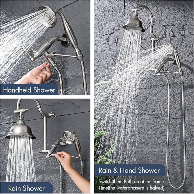 Bagnolux Solid Brass 6" High Pressure Rain Shower Head Combo - Image 5