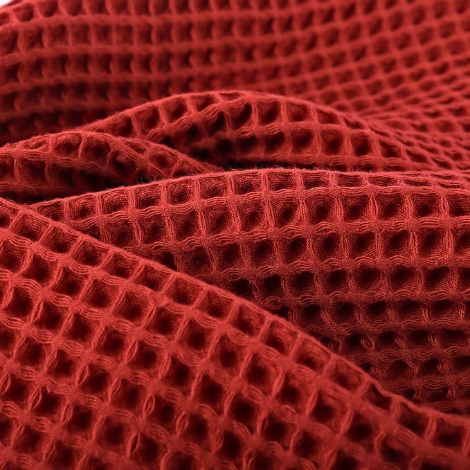 PÜSKÜL Organic Waffle Kitchen Towel 100% Turkish Cotton Set of 3 Red Brick - Image 3
