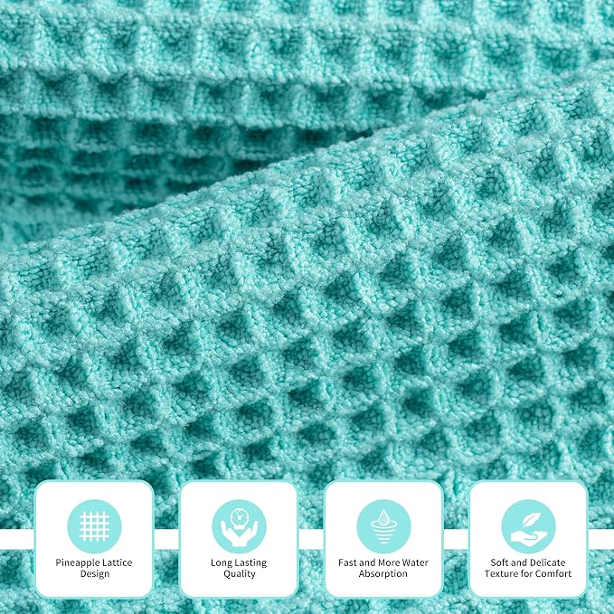 New Microfiber Waffle Bath Towels, 3 Pieces, Fast Drying, Lint Free, Includes - Image 2