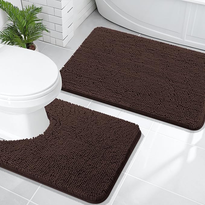 OLANLY Bathroom Rugs Sets 2 Piece, Soft Absorbent Chenille Bath Mats and by OLANLY