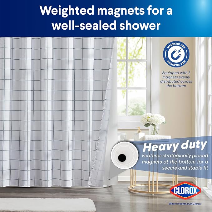 CLOROX Bathroom Waffle Windowpane Pattern Shower Curtain - Image 7