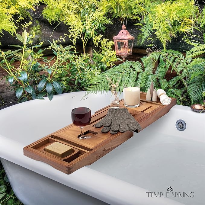 Temple Spring Wooden Bathtub Tray, Acacia Bathroom Accessories, Bath Tray - Image 6