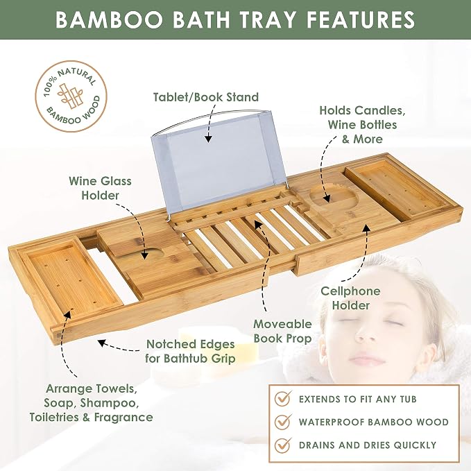 from Son, Premium Bamboo Bathtub Caddy Tray Gift Set - Image 5