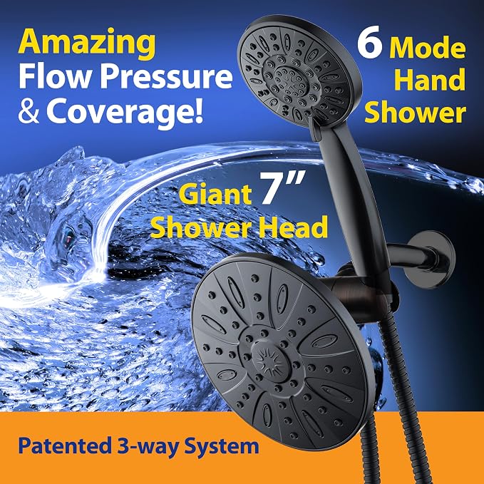 AquaDance 7" Premium High Pressure 3-Way Rainfall Combo Combines The Best of - Image 2