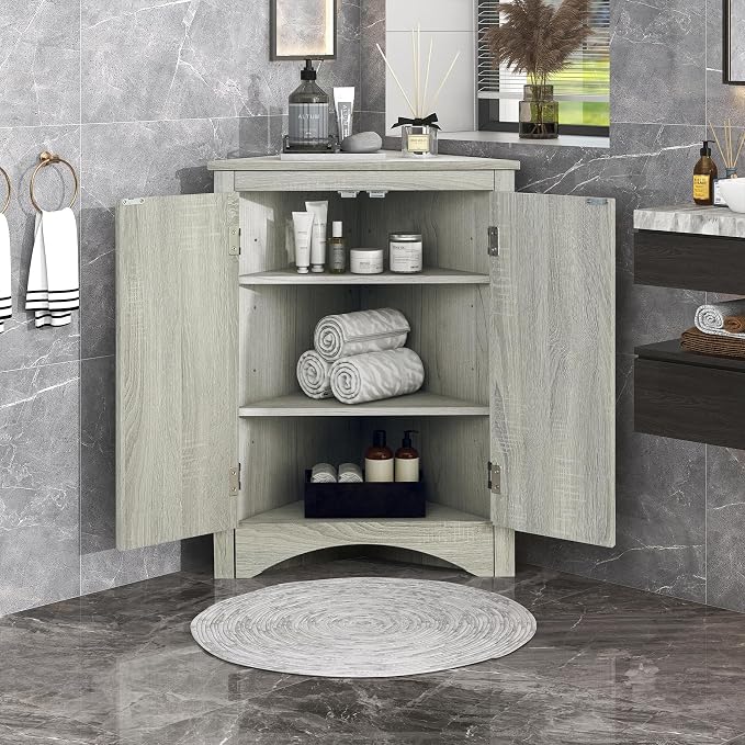 Corner Storage Cabinet with Adjustable Shelves, Triangle Bathroom & Kitchen - Image 3