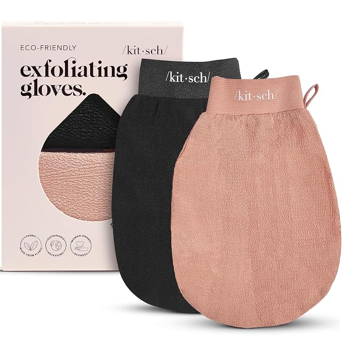 Kitsch Exfoliating Gloves 2pc – Korean Exfoliating Mitt & Deep Exfoliating Body by Kitsch