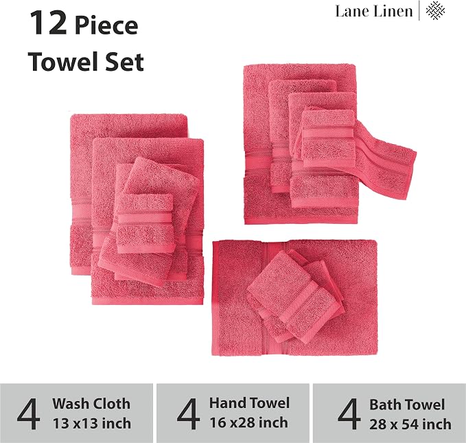 LANE LINEN 100% Cotton Bath Towel Set of 12 – 4 Bath, 4 Hand Towel & 4 - Image 3