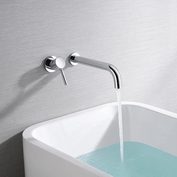 sumerain Wall Mount Tub Faucet Chrome Tub Filler Long Spout Wall Bathtub Faucet - Image 5