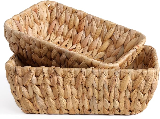 Small Wicker Baskets for Organizing 2 Pack, Hand Woven Baskets for Storage by DAICOLAD