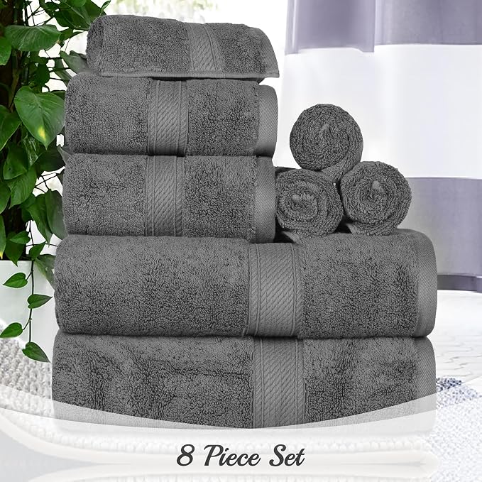 Superior Egyptian Cotton Pile 8 Piece Towel Set, Includes 2 Bath, 2 Hand - Image 8