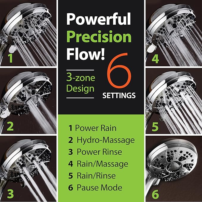 AquaDance High Pressure 6-Setting 3.5" Chrome Face Handheld Shower - Image 6