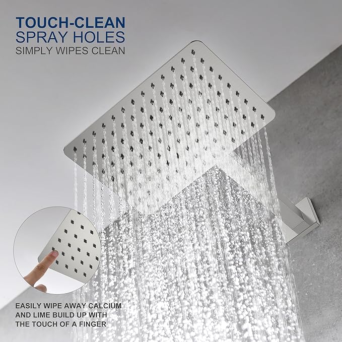 KENES Brushed Nickel 10-Inch Shower Head and Handle Set, Square Shower Faucet - Image 5
