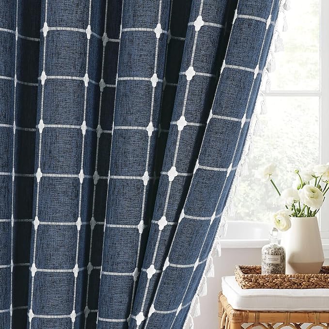 MitoVilla 72 x 84 Navy Blue Boho Extra Long Shower Curtain, Farmhouse 84 inch - Image 7